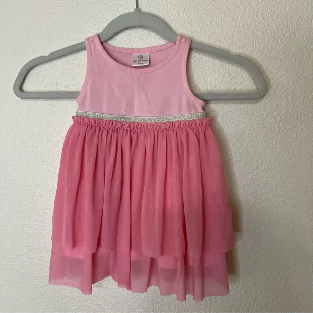 Hanna Andersson happy pink Swish Sparkle Dress with Tulle Tiers 75 / 12-18m